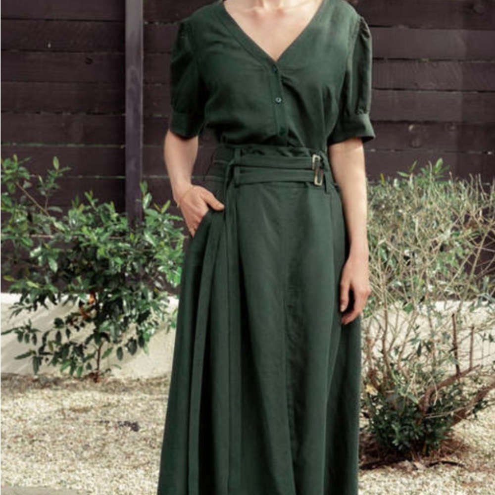 Darling Society Linen Dark Green Blouse and Skirt Set